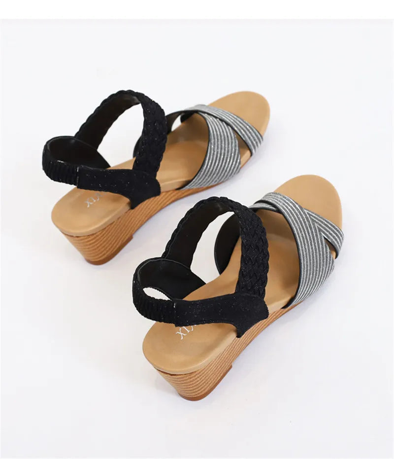BEYARNE  Sandals Women Summer Shoes Elegant Ladies Weave Rome Sandalias Fashion Female Comfortable Wedges Sandals Large Size