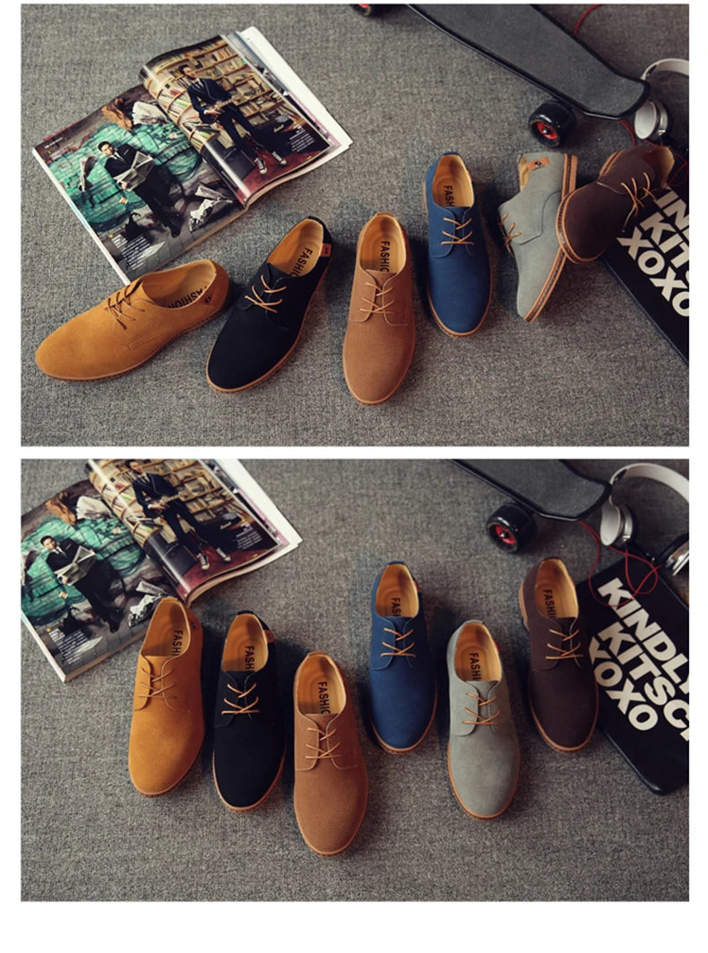 2024 Spring Suede Leather Men Shoes Oxford Casual Shoes Classic Sneakers Comfortable Footwear Dress Shoes Large Size Flats