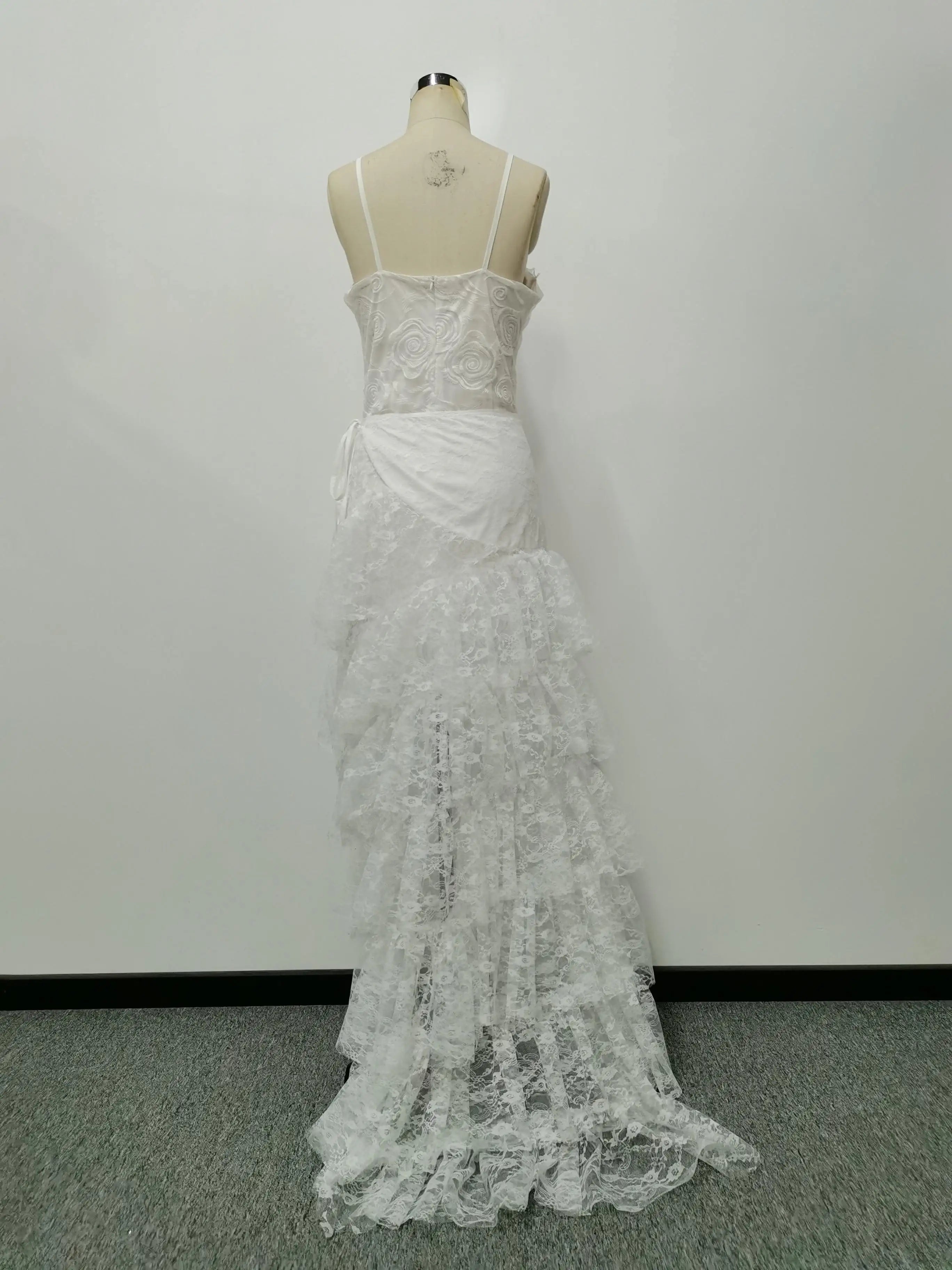 Sexy Dress Women Spaghetti Strap Breast Wrap Party Ladies White Lace Irregular  Slim Empire Long Clothing Lugentolo