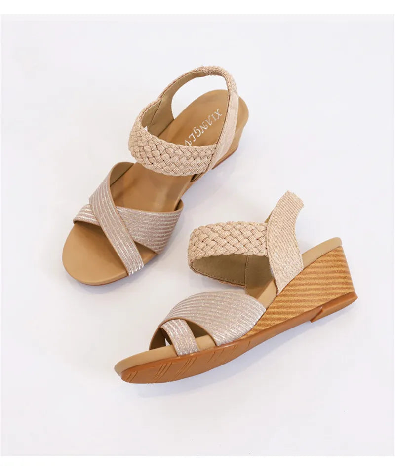 BEYARNE  Sandals Women Summer Shoes Elegant Ladies Weave Rome Sandalias Fashion Female Comfortable Wedges Sandals Large Size