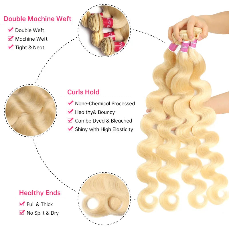 Alimonica Bundles 613 Honey Blonde Remy Brazilian Body Wave  Hair Weave Weft Remy Human Hair Bundles 8 - 40 Inch Free Shipping