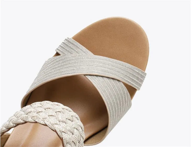 BEYARNE  Sandals Women Summer Shoes Elegant Ladies Weave Rome Sandalias Fashion Female Comfortable Wedges Sandals Large Size