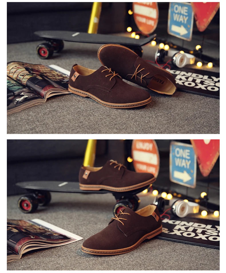 2024 Spring Suede Leather Men Shoes Oxford Casual Shoes Classic Sneakers Comfortable Footwear Dress Shoes Large Size Flats