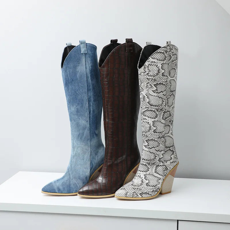 Custom Wedge Shoes for Woman Pointed Toe High Heel Women's Boots 2025 New Winter Knee High Boots Women Large Size 41-48 WSH3745