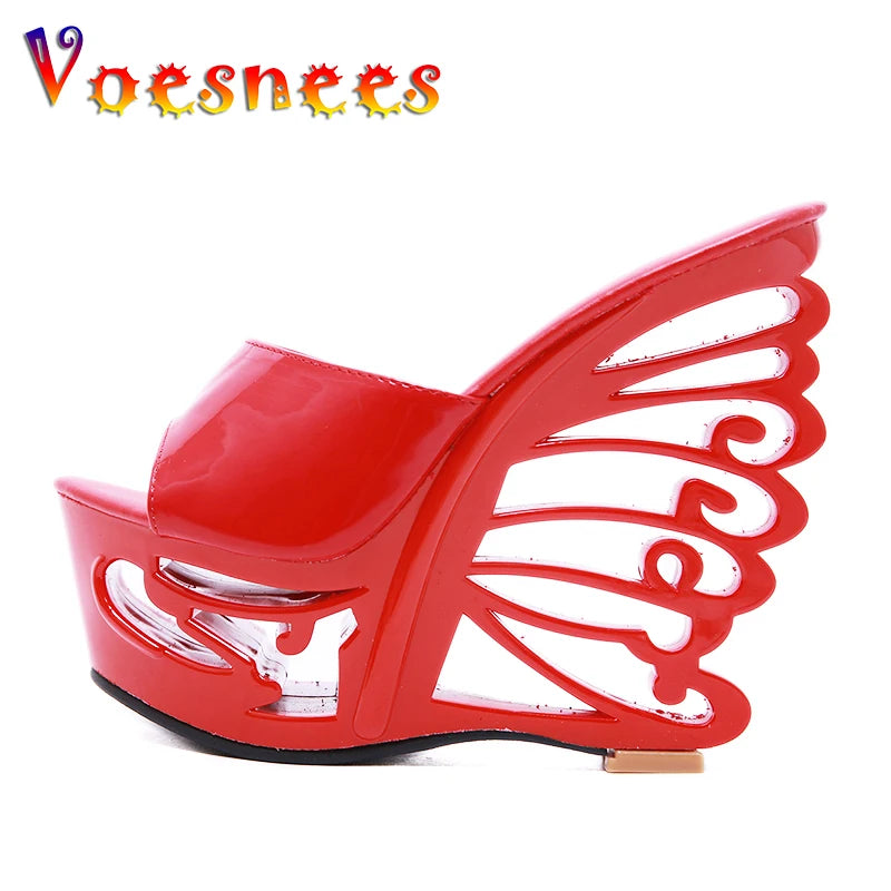 Voesnees Women's slippers 2021 New Hollow out High Heels 15 cm Platform Female Strange Strange Style Women Shoes Ladies Slides