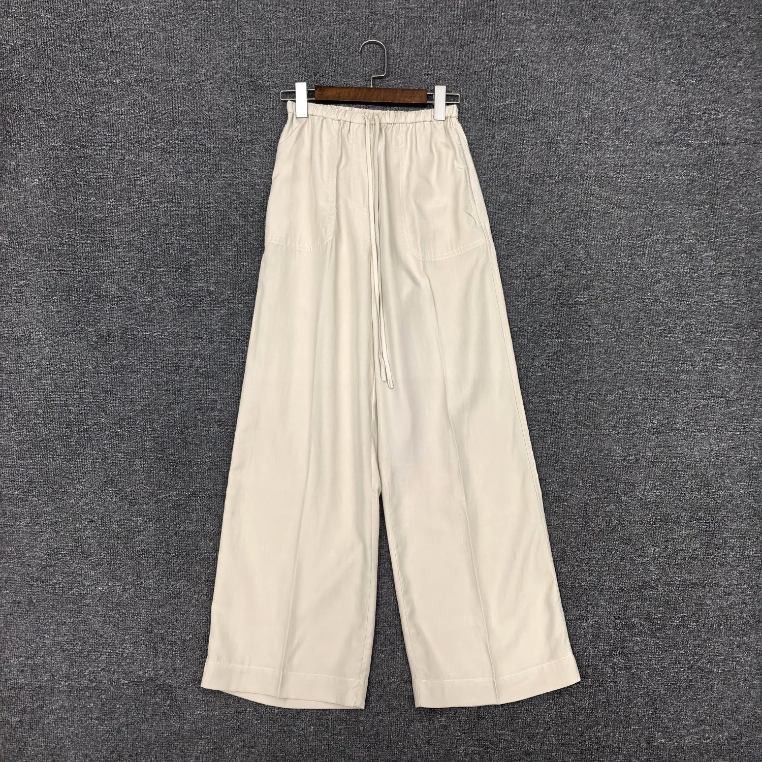 Women 2025 Summer Simple New Style Linen Blend Drawstring High Waist Wide-leg Trousers