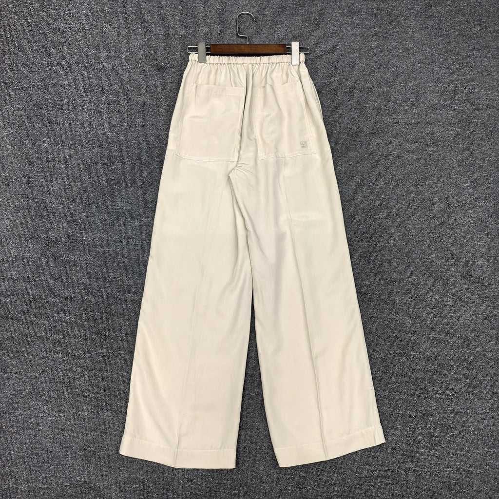 Women 2025 Summer Simple New Style Linen Blend Drawstring High Waist Wide-leg Trousers