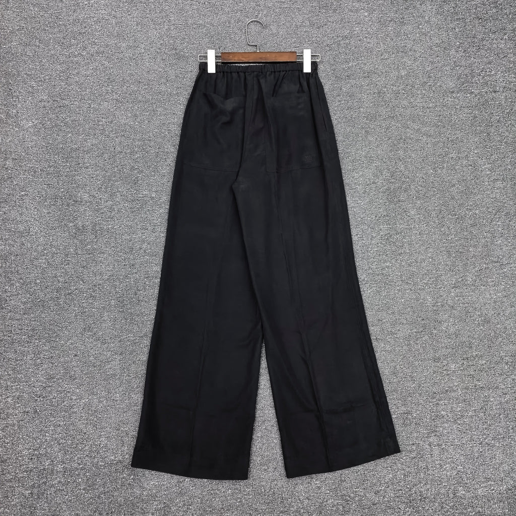 Women 2025 Summer Simple New Style Linen Blend Drawstring High Waist Wide-leg Trousers