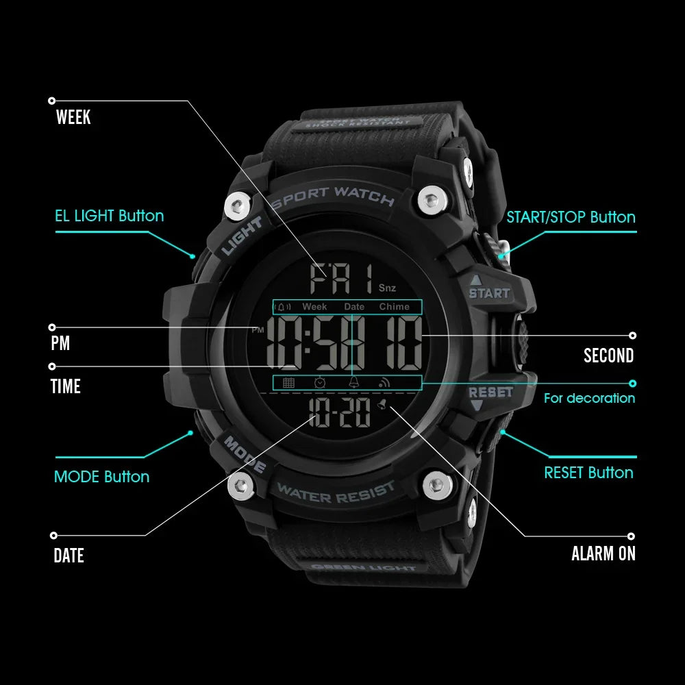 SKMEI 1384 Waterproof Sport Electronic Watch for Men Military Digital Mens Wristwatches Shockproof Clock 1358 Reloj Masculino