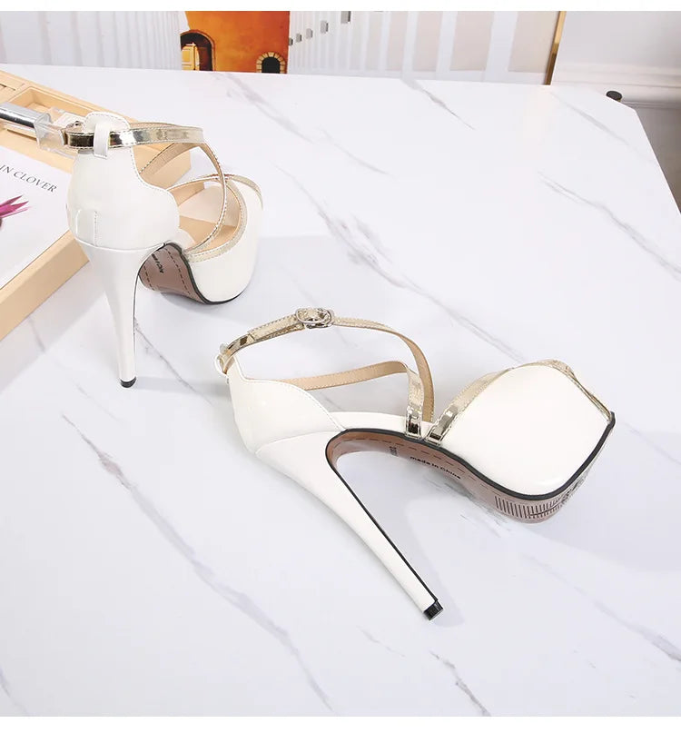 European and American runway style hollow cross strap fish mouth sandals nightclub style