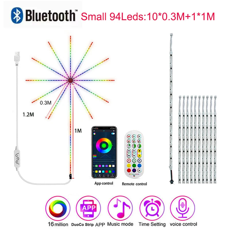 Firework Led Strip Lights For Room Wall Bluetooth Led Tape Light 5V Music Sync Led Lighting Strips Usb Led Strip Rgbic