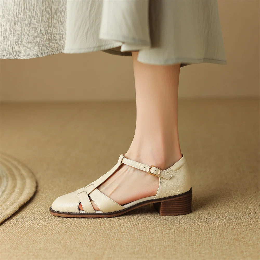 Women's genuine leather narrow band braided t-strap flats sandals round toe casual female summer roman style shoes for women hot