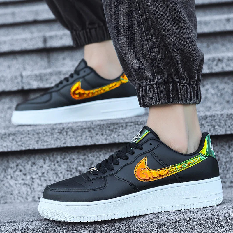 Aj1 Men's Air Force One Men's Shoes Video Game Pixel White Laser Joint Low-Top Sneakers Casual White Shoes