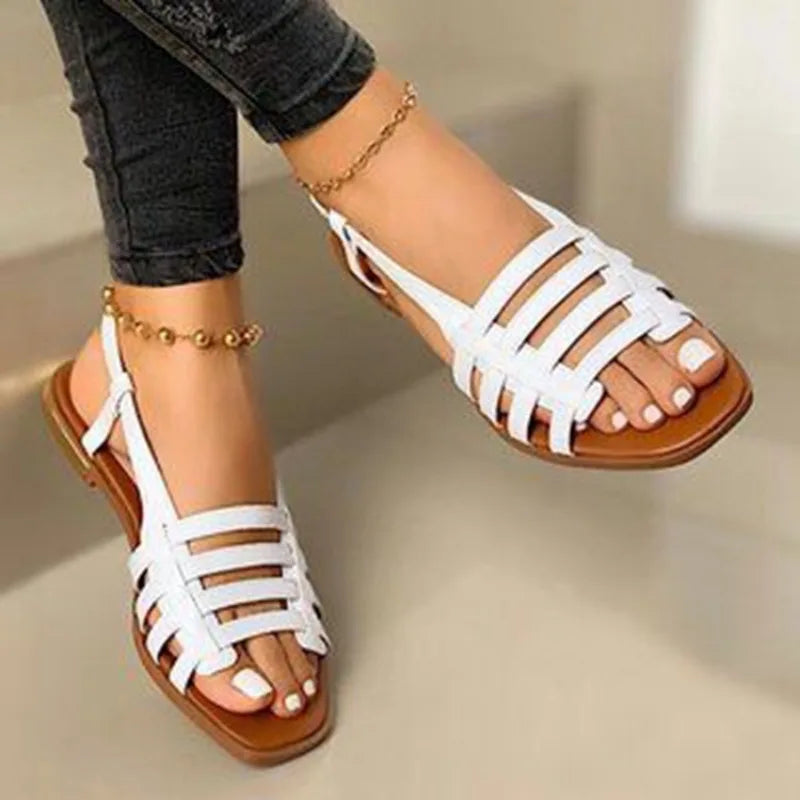 Women Shoes Plus Size 35-43 Women Sandals Summer Hollow Out Roman Shoes Gladiator Open Toe Beach Flats Ladies Footwear