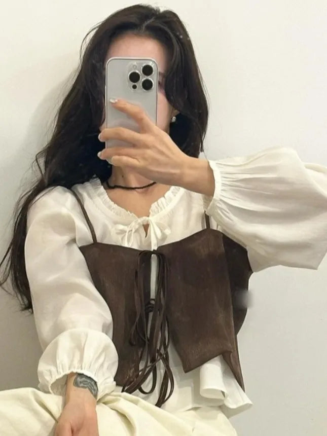 Chic Summer Loose ort Svel Vest Women's Faion Design Collar Tied Casual Versatile Layering Top Chinese Brand