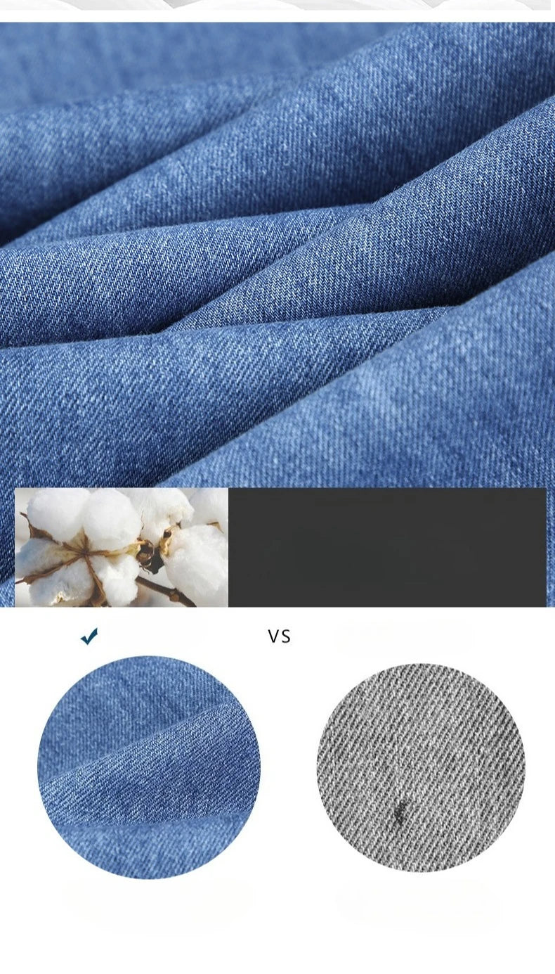 100% Cotton Men's Brand Thin Business Jeans Straight Slim Classic Male Trousers Fashion Casual Breathable Summer Denim Pants