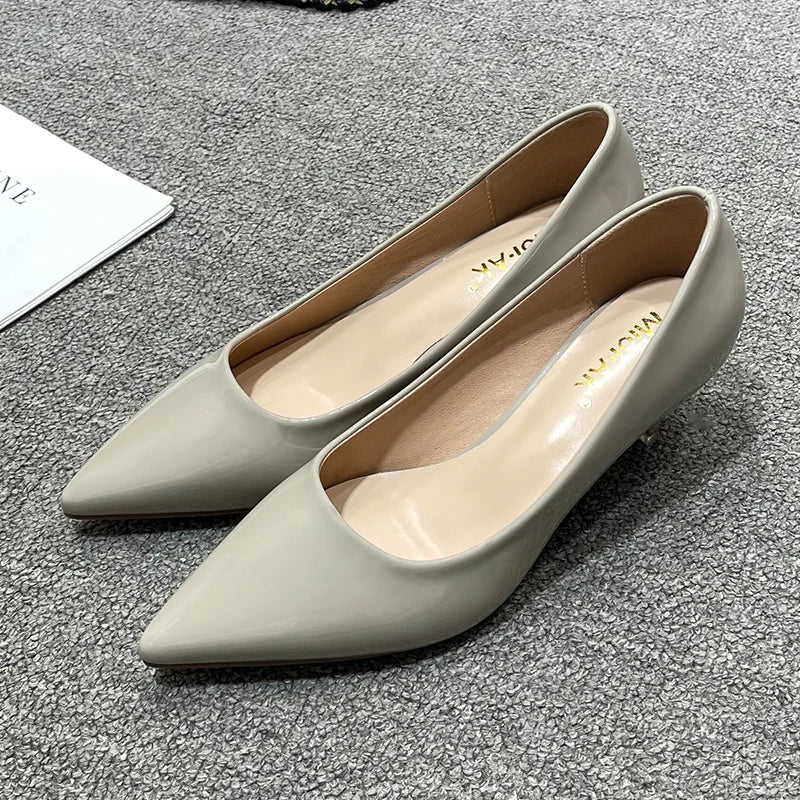 New Women's Shoes On Heels Elegant Medium High Heeled Ladies Pointed Toe 5cm Fashion Pumps For Woman Office Black Pink Red