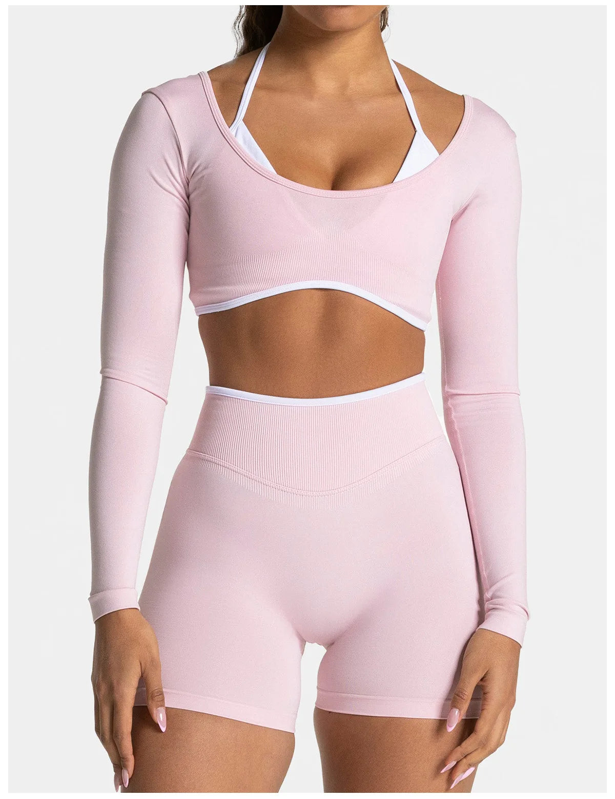 Seamless Fake Two-piece Long Sleeved Yoga Top  Women's Running and Fitness Sports Top Suit Top