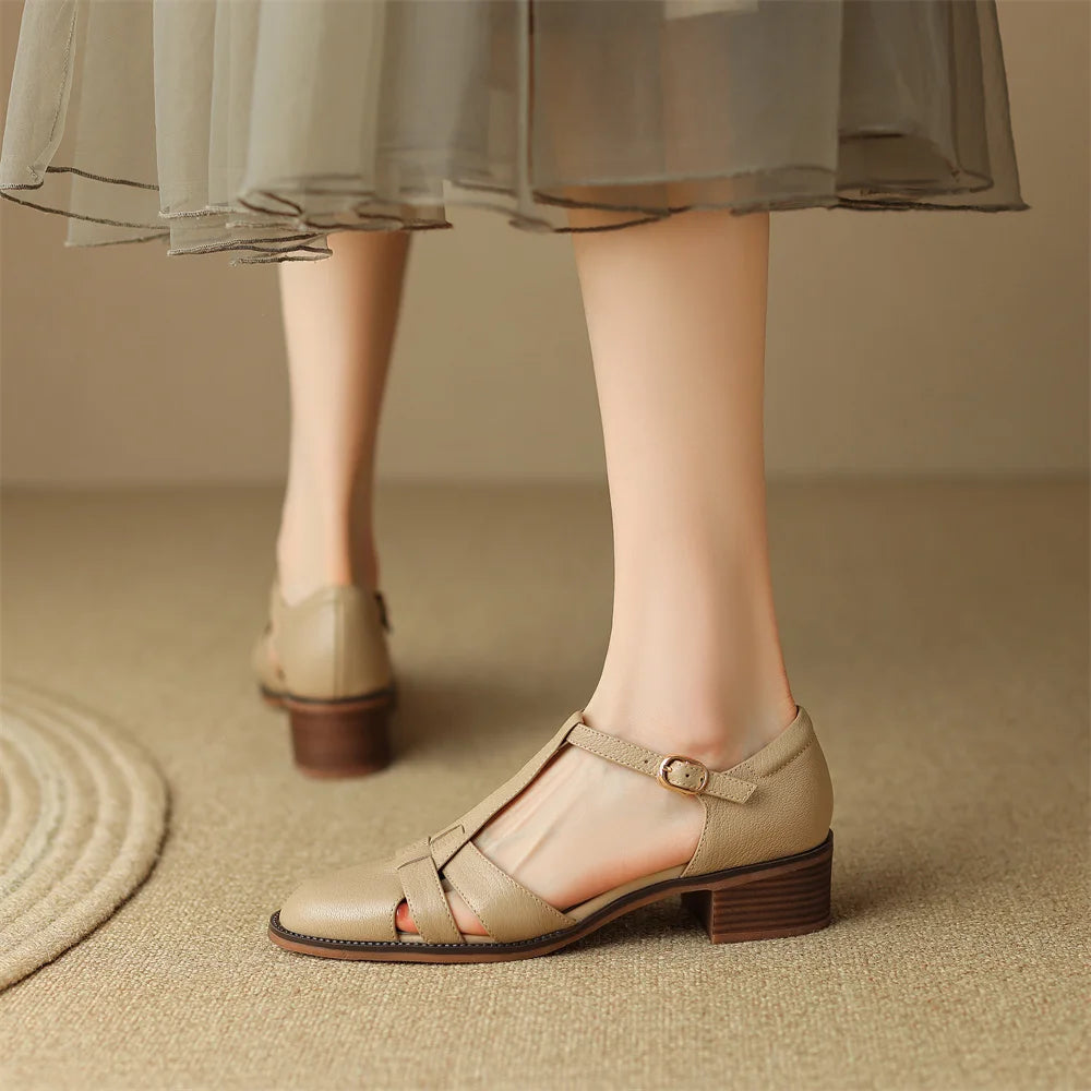 Women's genuine leather narrow band braided t-strap flats sandals round toe casual female summer roman style shoes for women hot