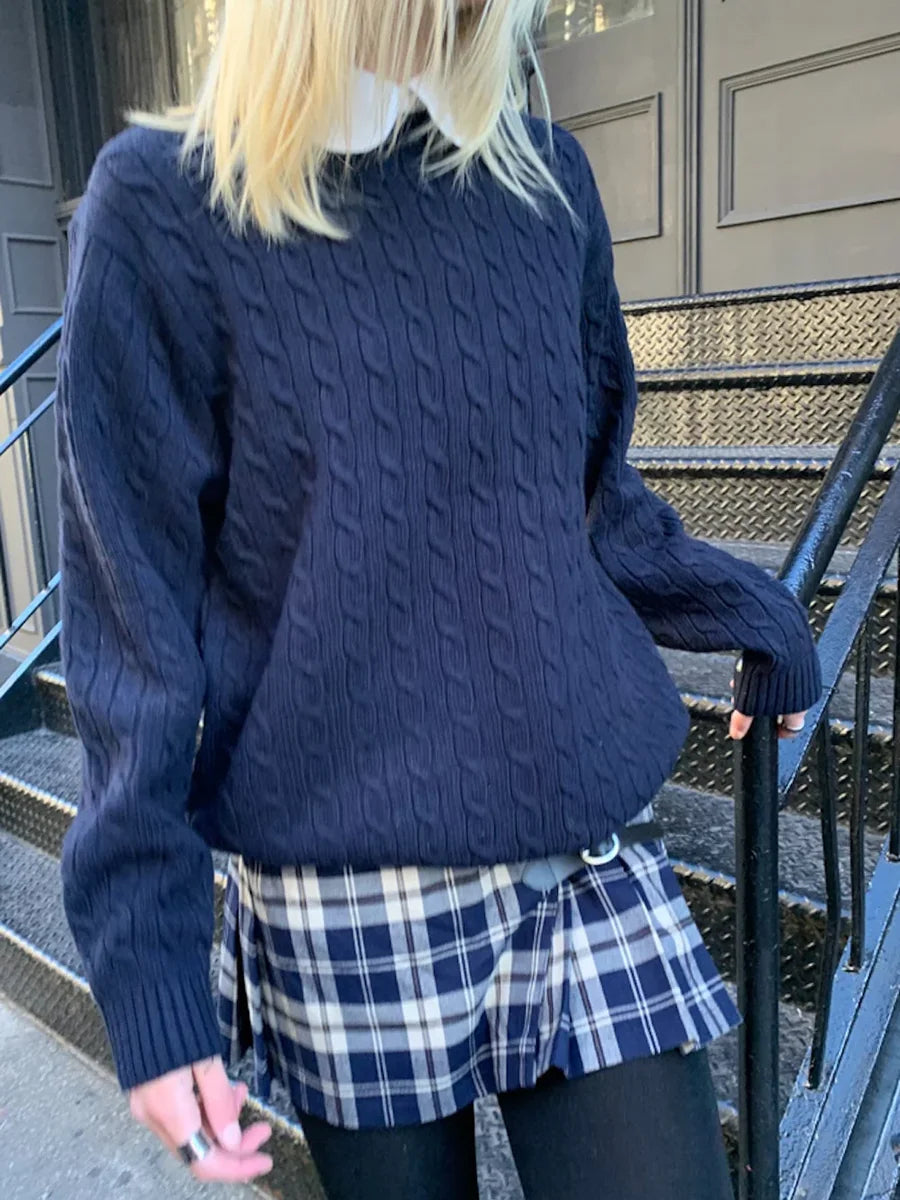 Twisted Flower Vintage Sweater Woman Autumn O-Neck Long Sleeve Pullover Preppy Style Casual Streetwear Jumper Sweaters Top Chic