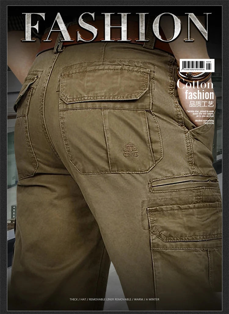 Loose Fit Men's Casual Cotton Work Trousers Outdoor Leisure Pants Multi ket Straight Leg Long Trousers Wear Resistant