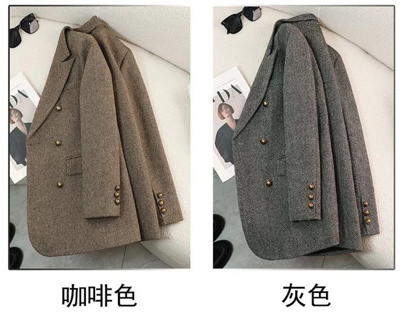 High-Quality Suit Jacket Women 2025 New Autumn Winter Word Pattern Blazer Coat Female Temperament Cool Design Unique Ladies Tops