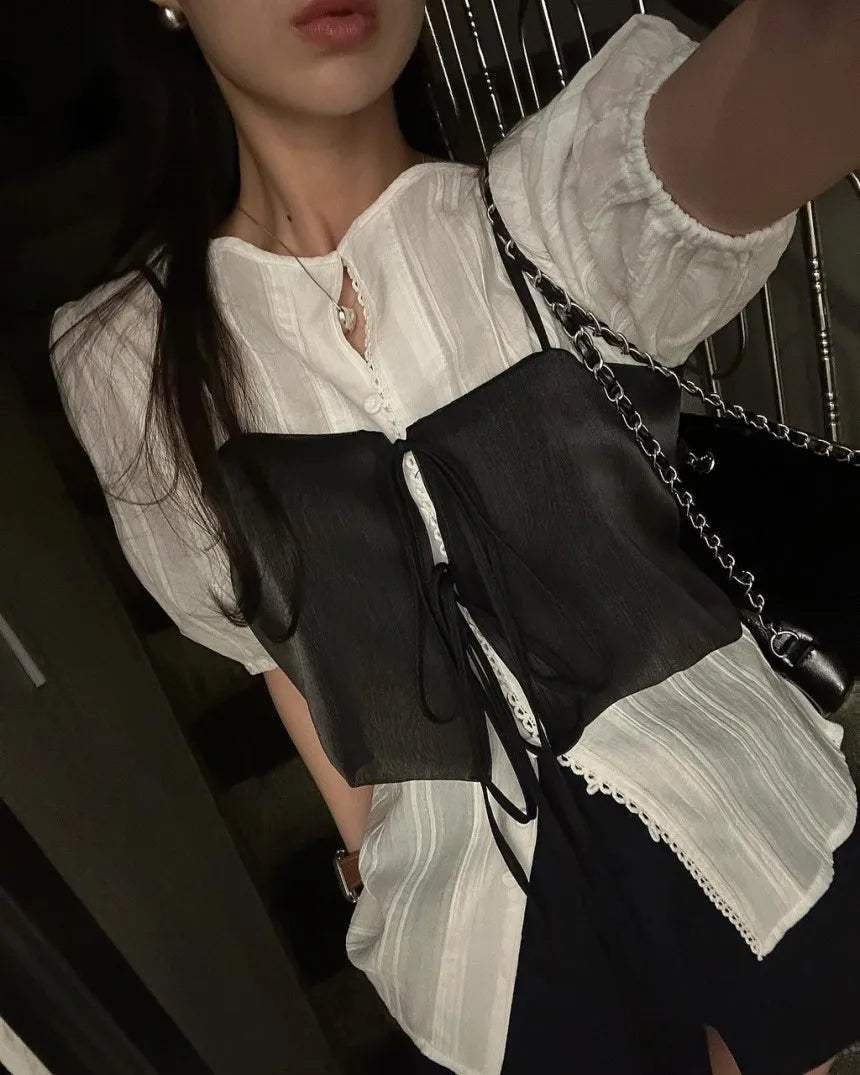 Chic Summer Loose ort Svel Vest Women's Faion Design Collar Tied Casual Versatile Layering Top Chinese Brand