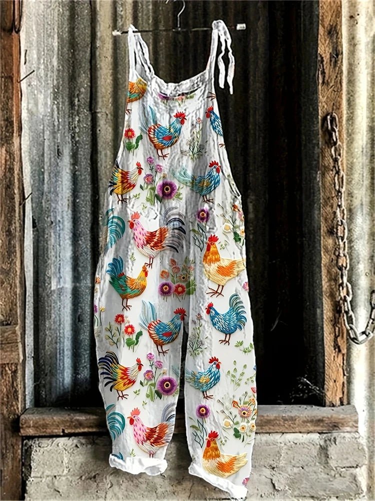 2025 New Spring And Summer Halter Jumpsuit Women's Fun Cat Print Pullover Halter Pants Casual Loose High Waist Jumpsuit