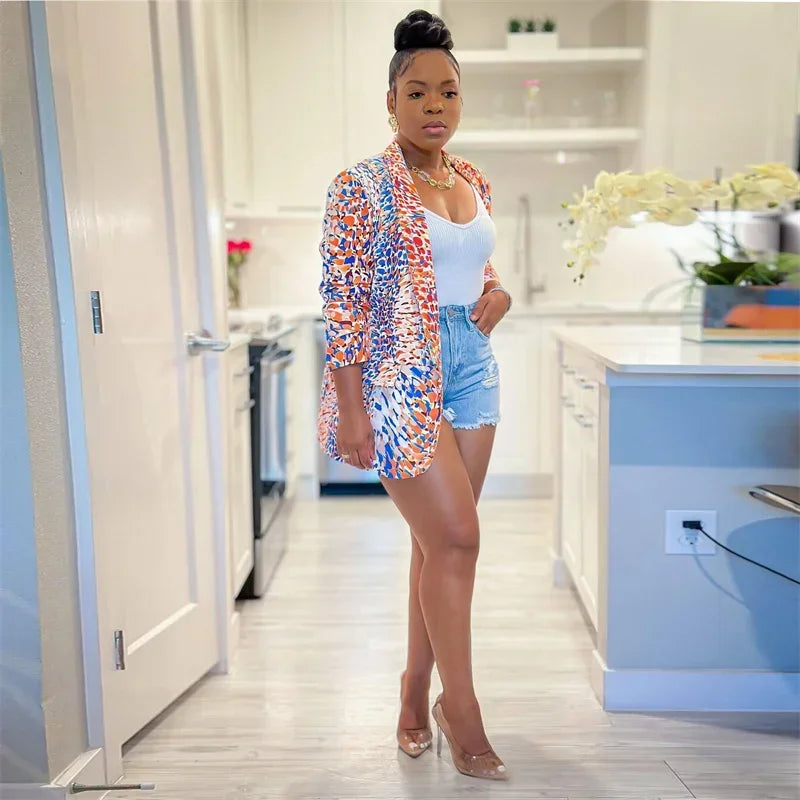 Streetwear Tie Dye Print Blazer Coat for Women Jacket 2023 Elegant Blazers Ladies Outerwear Stylish Y2K Tops Casaco Feminino