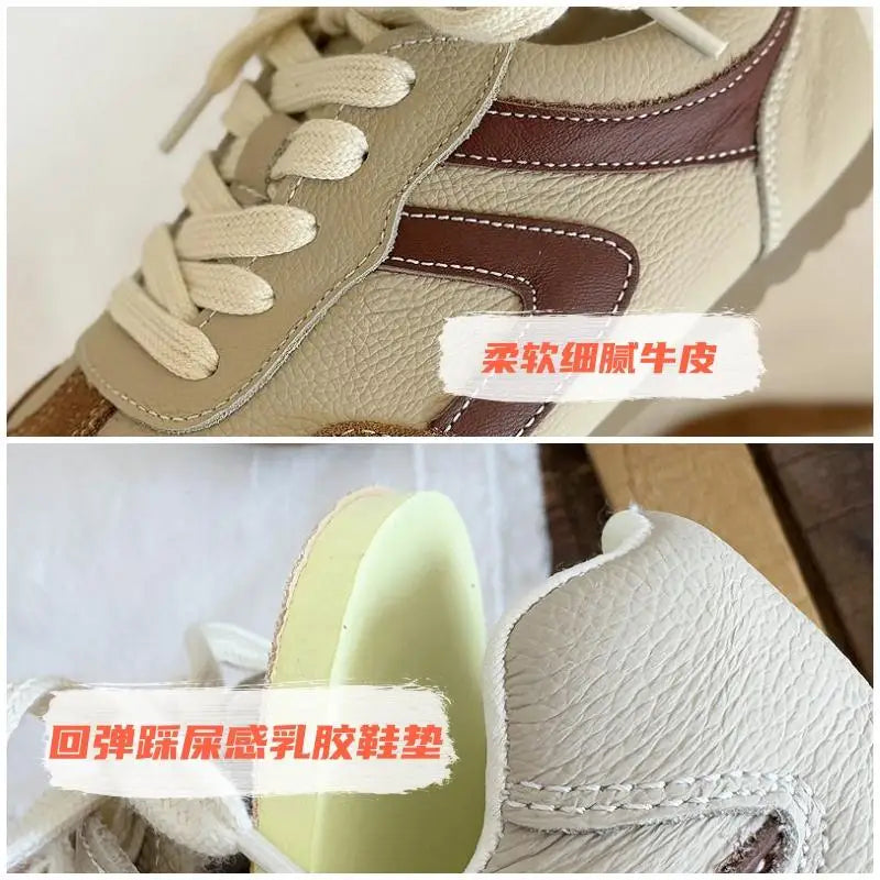 Careaymade-Genuine Leather wider toe women's shoes,soft sole comfortable casual single shoes,lace Barefoot small white shoes