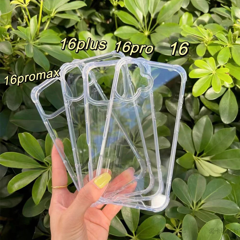 Transparent thicken corner shockproof phone case for iPhone 16 15 14 13 12 11 Pro Max full cover protection armor hard cover