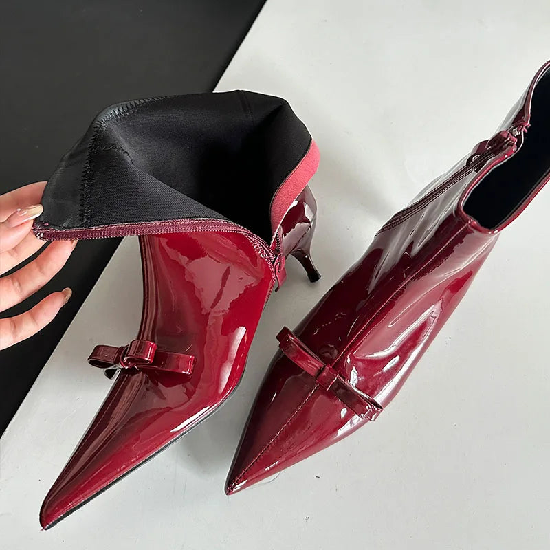 Fashion Butterfly-Knot Women Ankle Boots Female Zippers Shoes Footwear With Low Heel Party Ladies Short Modern Boots Shoes