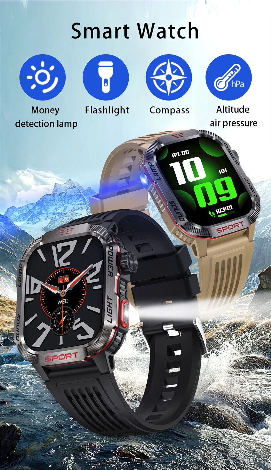 2025 New  Xiaomi  Military GPS Smart Watch Men Flashlight Compass Waterproof Outdoor Sport Tracker Bluetooth Call Smartwatch