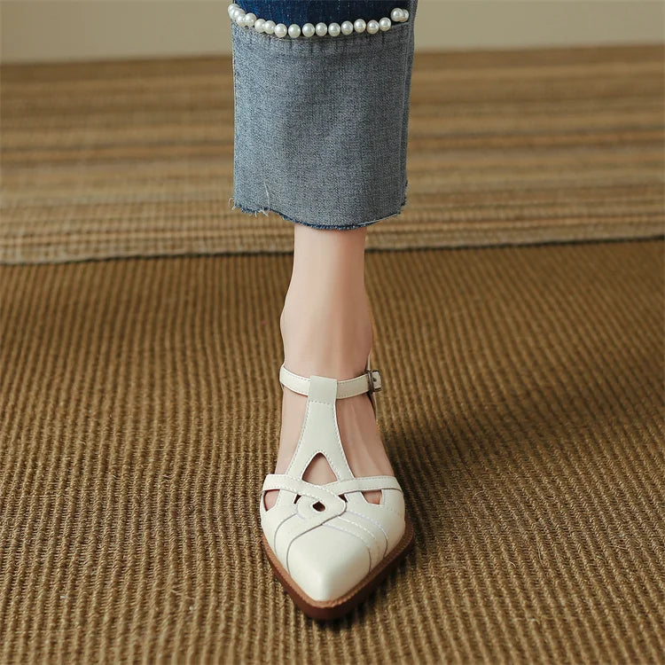 2024 Summer Women Shoes Pointed Toe Chunky Heel Shoes for Women Med-Heel Women Sandals Giadiator