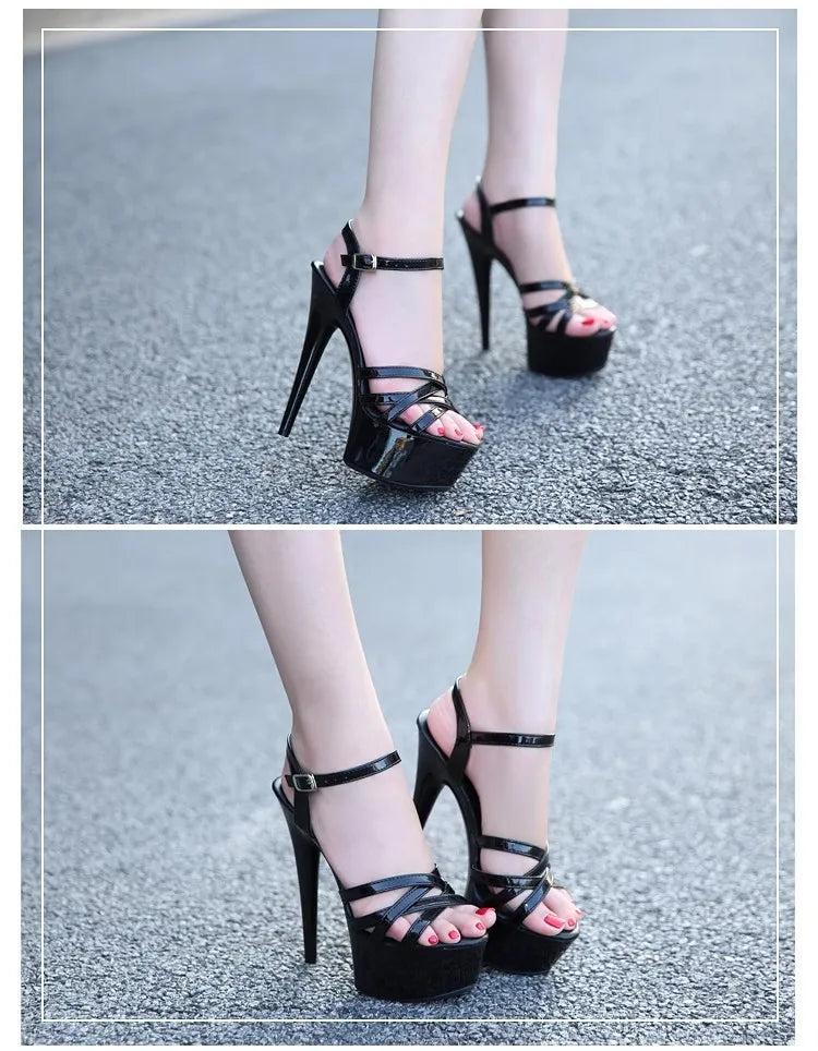 New 2024 Summer Fashion Sandals Sexy Open Toe 15CM High Heels Party Dress Wedding Nightclub Women Shoes Platform Stripper Heels