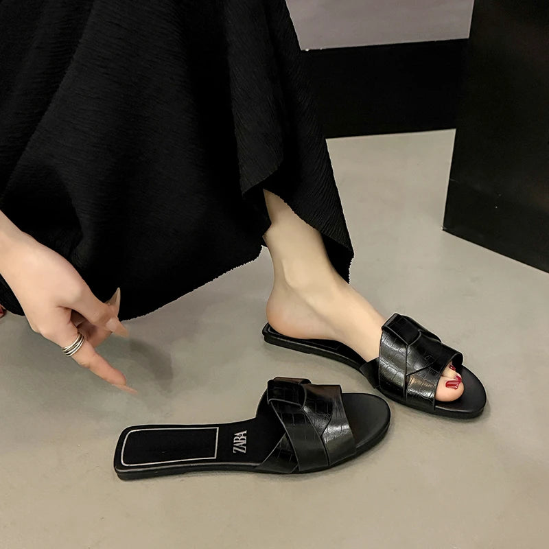 2025Summer New Style Women's Designer Brand Open Toe Flat Slippers Woven Comfortable Women's Shoes Casual Slippers Women's Shoes