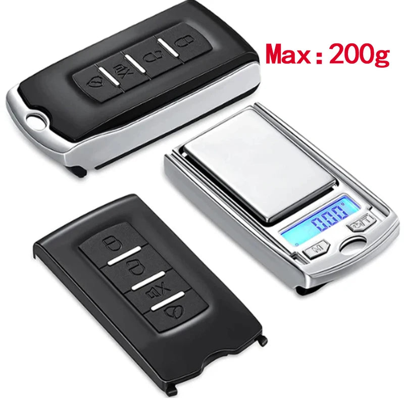 1Pcs 200g/100g 0.01g Precision Portable Car Key Shape Mini Digital Pocket Electronic Gram Scale with LCD Display