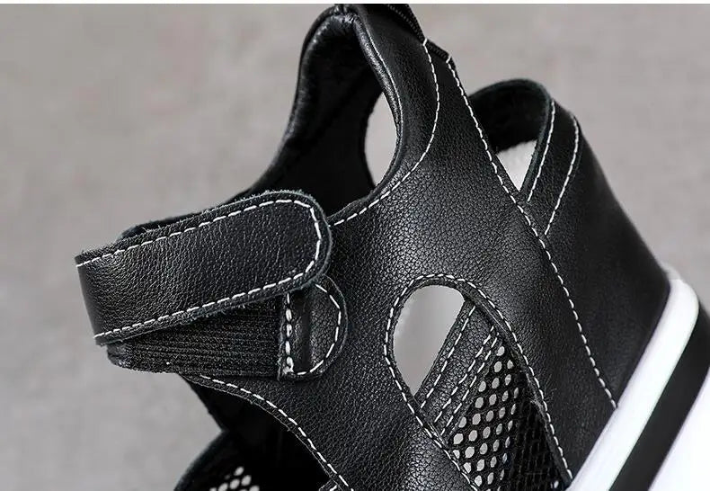 10cm Air Mesh Genuine Leather Platform 2025 Wedge Flats Sneakers Hook Summer Women Comfy Fashion Chunky Sneaker Sandals Shoes