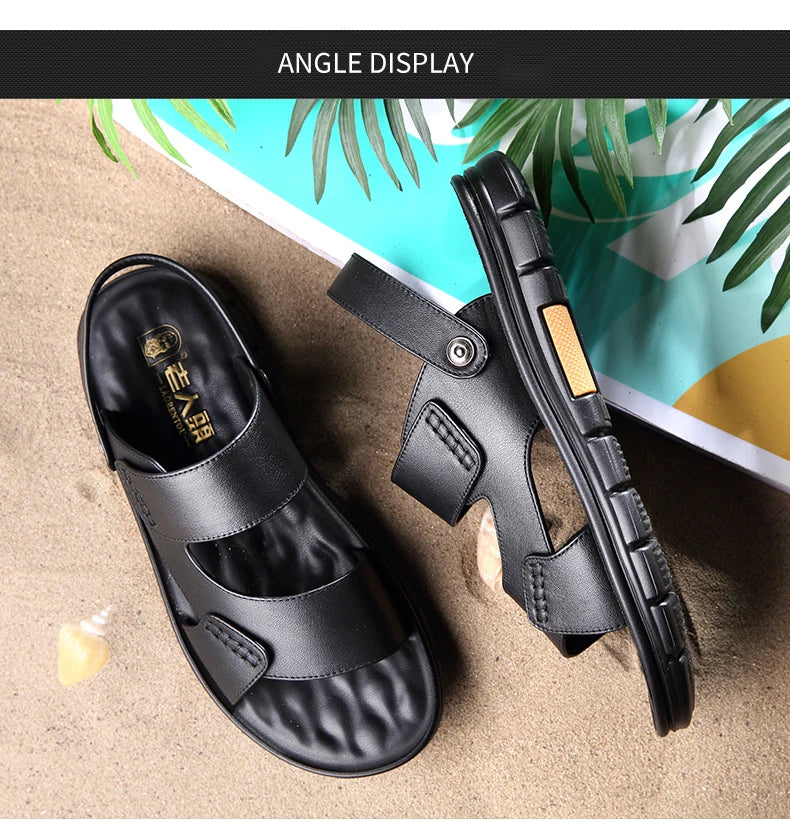 Laorentou Genuine Leather Summer Casual Beach Shoes, Cowhide Soft Soles, Anti Slip, Dual-Purpose Sandals for External Wear2050606