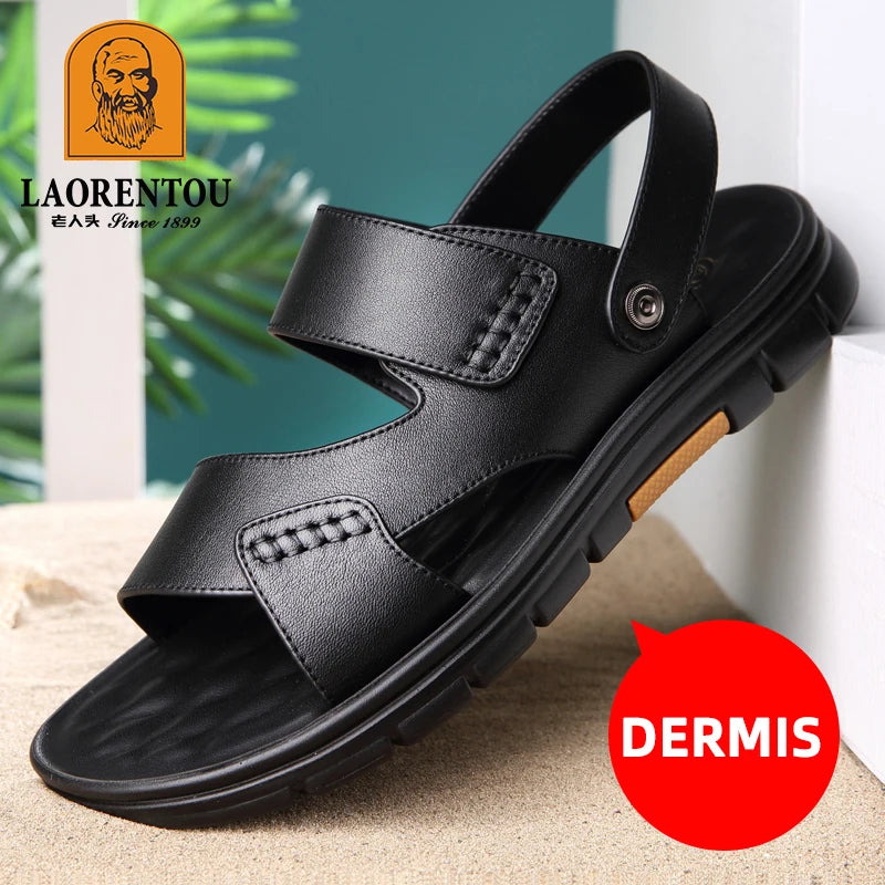 Laorentou Genuine Leather Summer Casual Beach Shoes, Cowhide Soft Soles, Anti Slip, Dual-Purpose Sandals for External Wear2050606