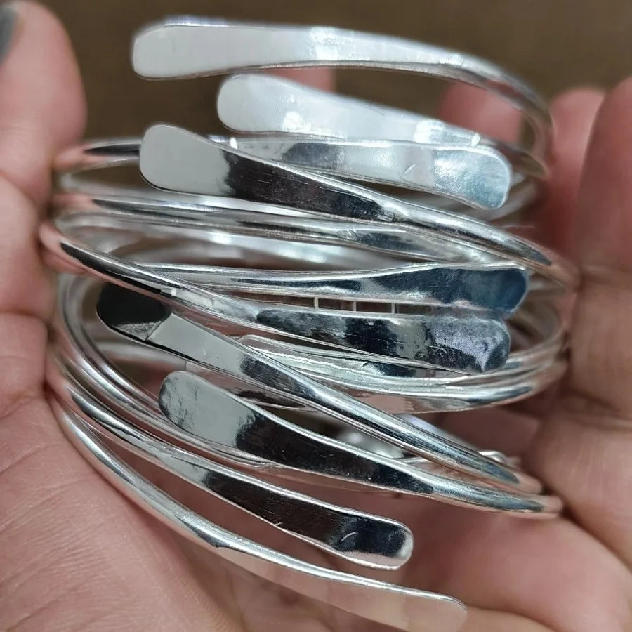 5Pcs/Set Vintage Boho Style Adjustable Silver Cuff Bangles for Women - Zinc Alloy Stacking Bracelets for Daily Wear