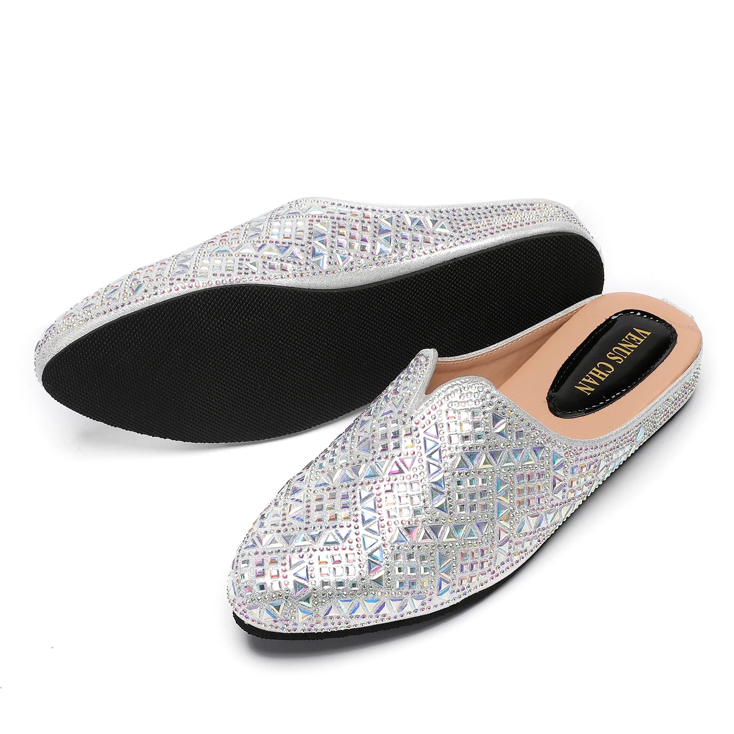 2025 Latest Design Nigeria Silver Color Half Shoes Elegant Flat Shoes for Woman Fashion Comfortable Party Slippers