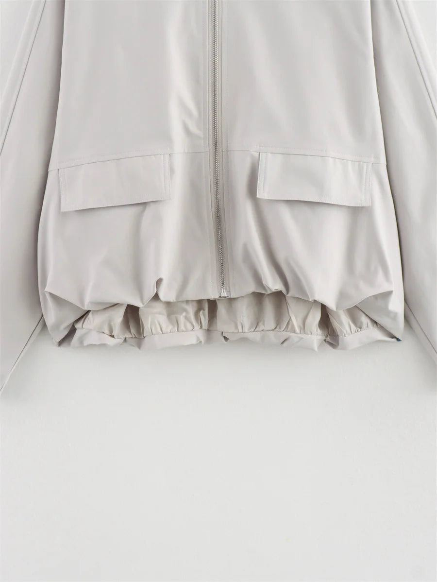 2025 Autumn Fashion Pocket Windbreaker Jackets Women Loose Crewneck Chic Outerwear Coat Female Short Jacket Mujer Clothes