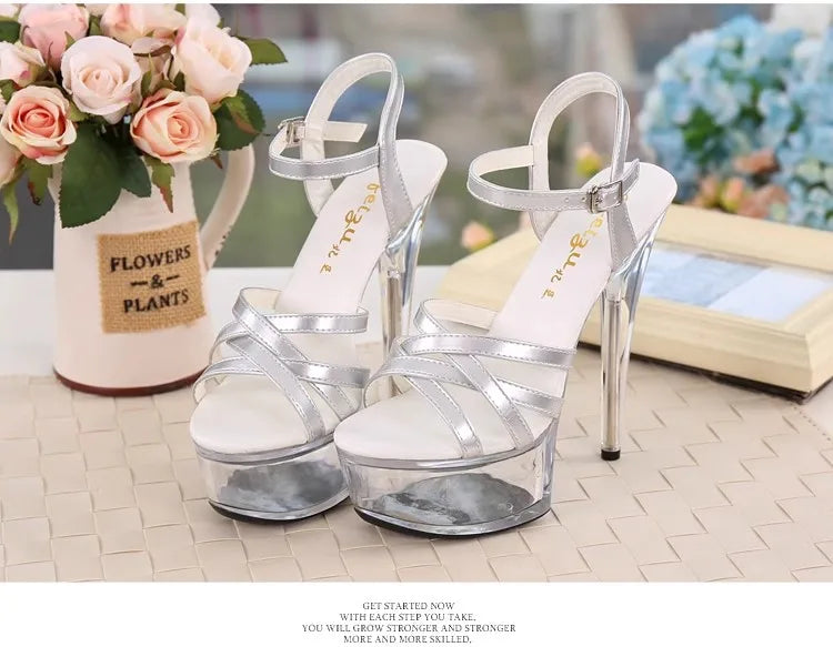 New 2024 Summer Fashion Sandals Sexy Open Toe 15CM High Heels Party Dress Wedding Nightclub Women Shoes Platform Stripper Heels