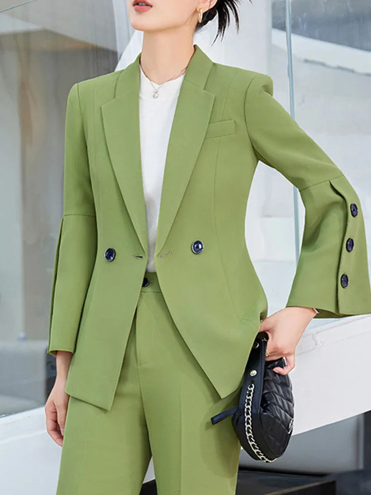 Yitimuceng Slim Blazers for Women 2024 Office Ladies New Fashion Long Sleeve Coats Solid Lapel Double Breasted Pant Suits