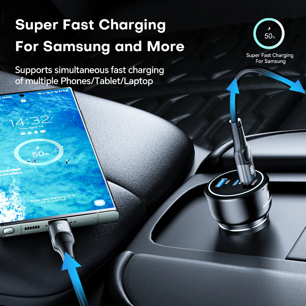138W Car Charger USB Type C Dual Port USB Phone Fast Charger PD Fast Charging for IPhone 14 Samsung Xiaomi  IPad Laptops Tablets