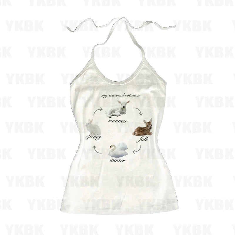 Print Long Sleeve Tank Top T Shirt Y2K Casual Animal Women Baby Cute Punk Crop Top Harajuku Fashion Vest Tee 90s Street Outfits