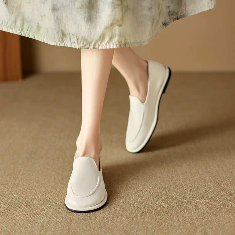 CICIYANG Loafers Women 2025 New Spring Round Toe One Foot Slip-on Shoes Women Genuine Leather Soft Flats Shoes Women