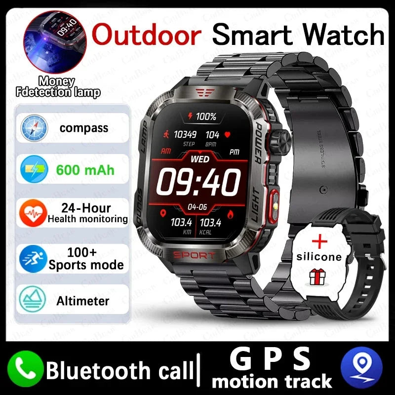 2025 New  Xiaomi  Military GPS Smart Watch Men Flashlight Compass Waterproof Outdoor Sport Tracker Bluetooth Call Smartwatch