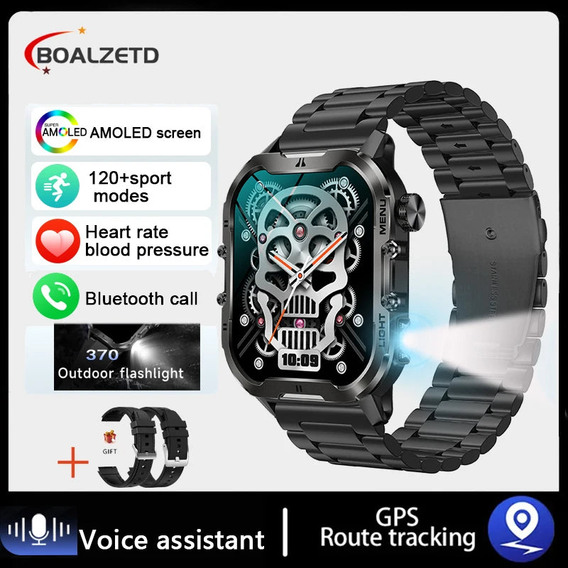 2024 New For Xiaomi Military Smart Watch Men Outdoor Sports Flashlight Fitness Watches Health Monitor 1.96" BT Call Smartwatch